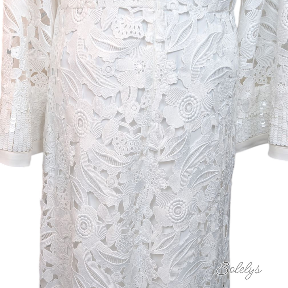 Sachin & Babi Cynthia White Floral Lace Sequin Bridal Wedding Gown Dress Medium - Picture 8 of 10